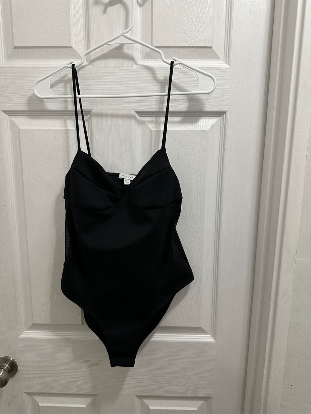 Topshop Black Bodysuit with Sheer Panels on each side Slim Straps